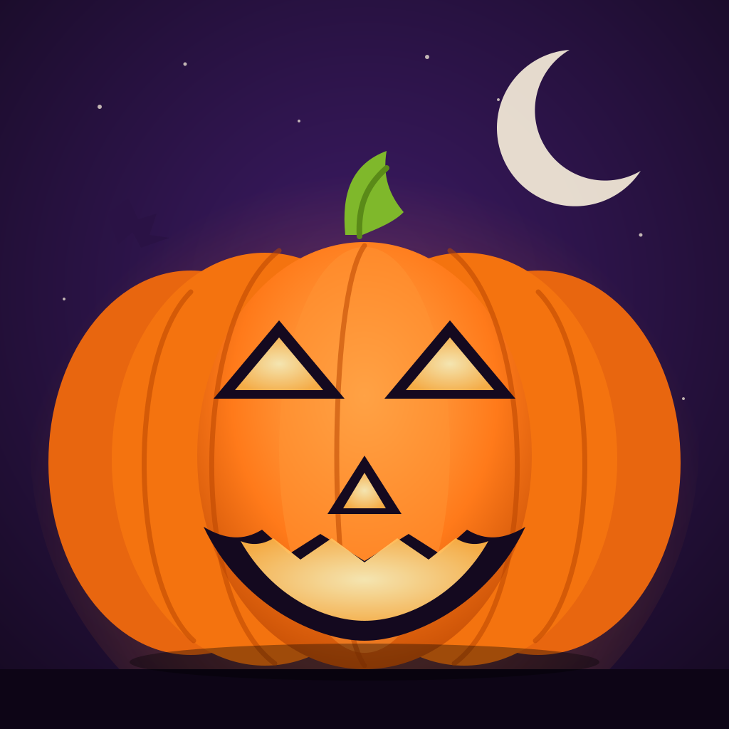 Glowing carved jack-o'-lantern pumpkin against a purple night sky